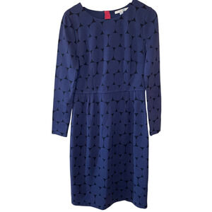 Boden Polka Dot Preppy Navy Blue & Black Long Sleeve Short High Waisted Dress 8L